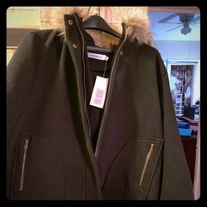 Black Midi Trench Coat W Removable Hood